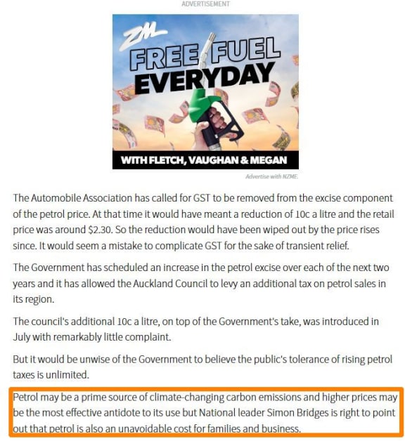 The Herald's editorial on Monday on the problem of petrol - with promo for ZM's free fuel.