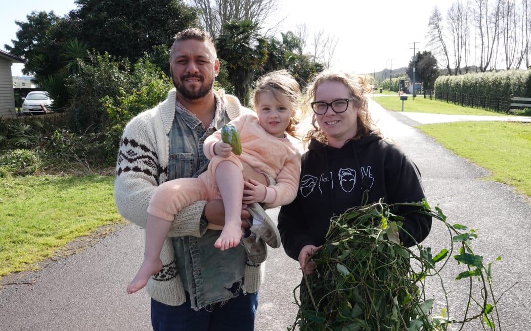 Northland Moth Plant Competition winners Piripi King and Aroha Chase, with daughter Kalliope, 3, adopted the team name Chasing Kings.