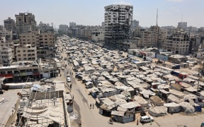 A picture taken on 18 August, 2025, shows tents housing displaced Palestinians in Gaza City.