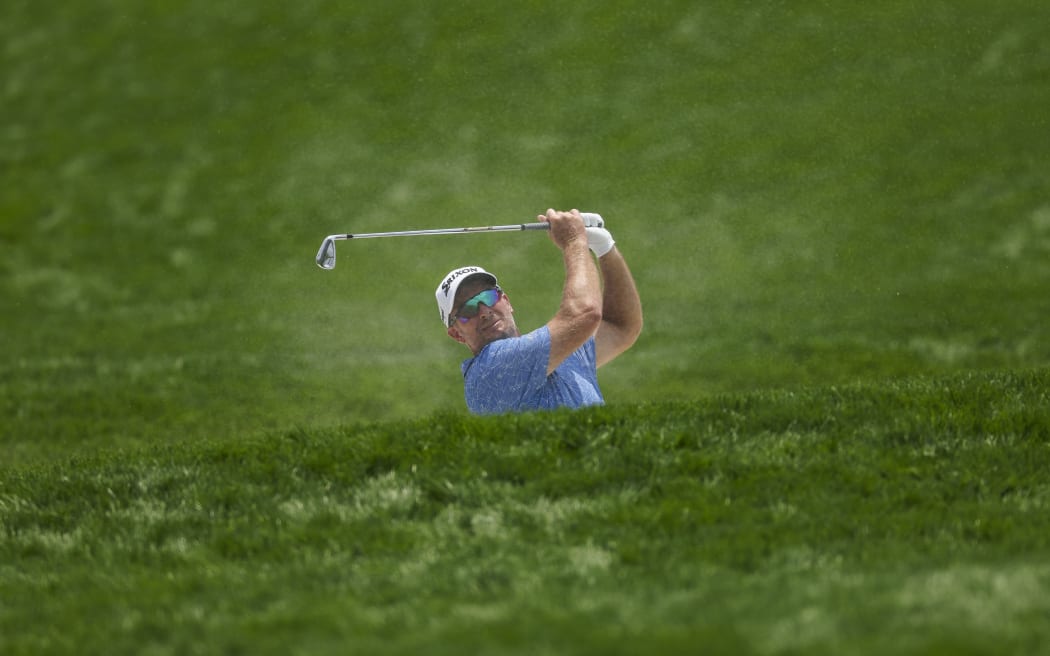 Ryan Fox plays a shot from the bunker on the third hole during the first round of the US Open at Oakmont Country Club, Oakmont, Pennsylvania, on June 12, 2025. (Photo by Patrick Smith / GETTY IMAGES NORTH AMERICA / Getty Images via AFP)