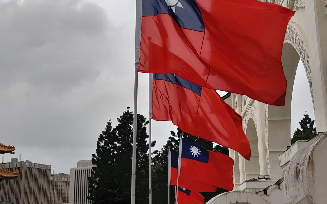 National flags of Taiwan are flown in Freedom Square, Taipei.
