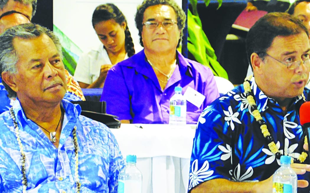 Cook Islands Prime Minister Henry Puna and Finance Minister Mark Brown at the Fifth annual Development Partners Meeting in Rarotonga.