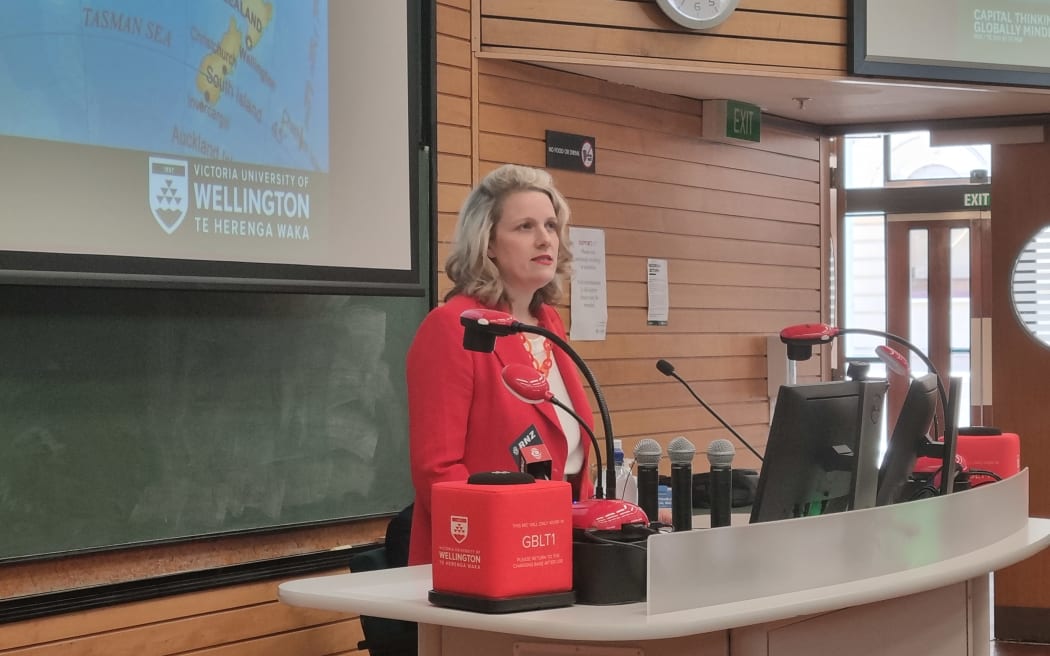 Australian home affairs minister Clare O'Neil, delivering a lecture at Victoria University of Wellington
