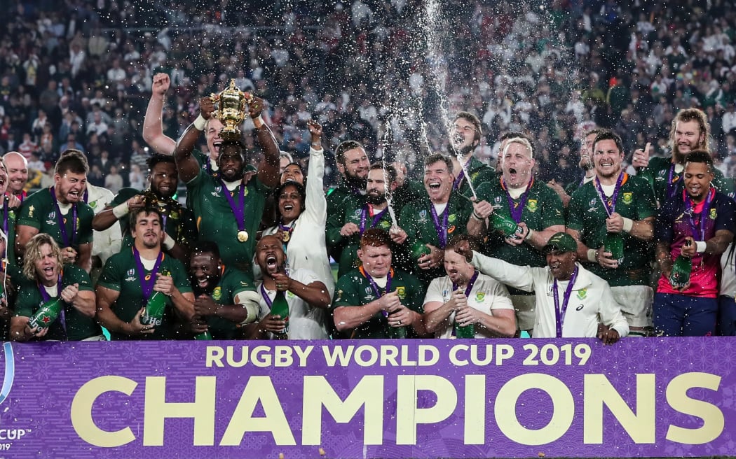 2019 Rugby World Cup Final, International Stadium Yokohama, Yokohama, Japan 2/11/2019
England vs South Africa
South Africa's Siya Kolisi lifts the Webb Ellis Trophy