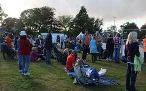 People are starting to pack out the area near the screens and stage. (national remembrance service in Christchurch)
