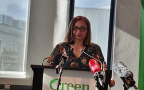 Green Party co-leaders James Shaw and Marama Davidson, pictured on 2 July, during a housing policy announcement.