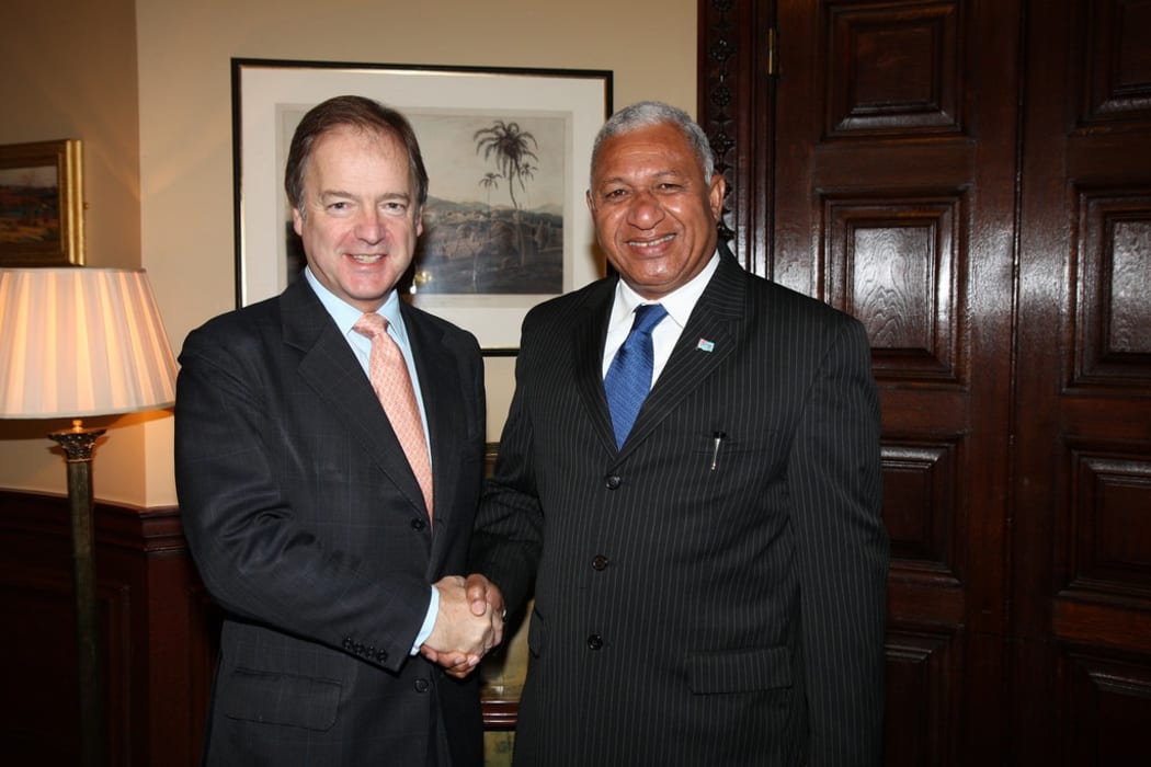 Fiji's Frank Bainimarama meets Hugo Swire in London
