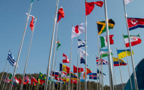 Flags in the Olympic village,