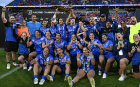 Samoa celebrate winning.
Fetu Samoa v Fiji Bulikula. Pacific Championships Womens Rugby League test match at Go Media Stadium. Saturday 2 November 2024. © Mandatory photo credit: Andrew Cornaga / Photosport
