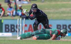 Black Caps wicketkeeper Tom Latham pulls off a stumping in an ODI against Bangladesh.