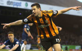 Hull City player celebrates.