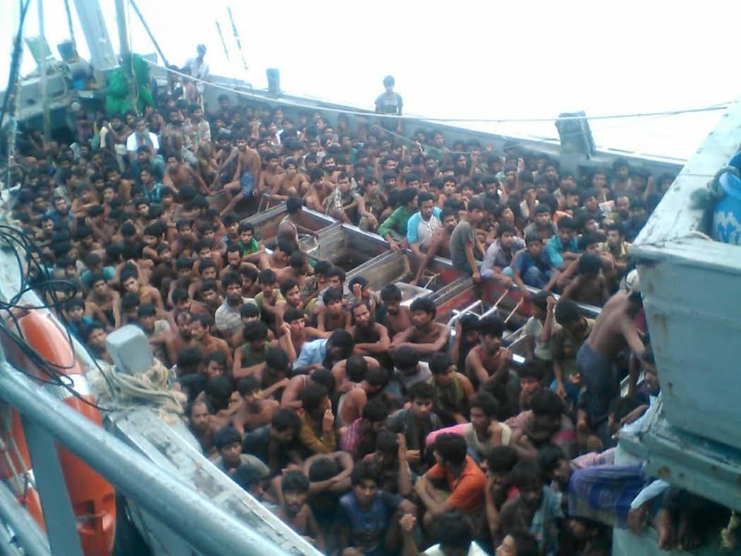 An image posted by Myanmar's Ministry of Information on Facebook is reported to show the migrant vessel it intercepted on Friday.