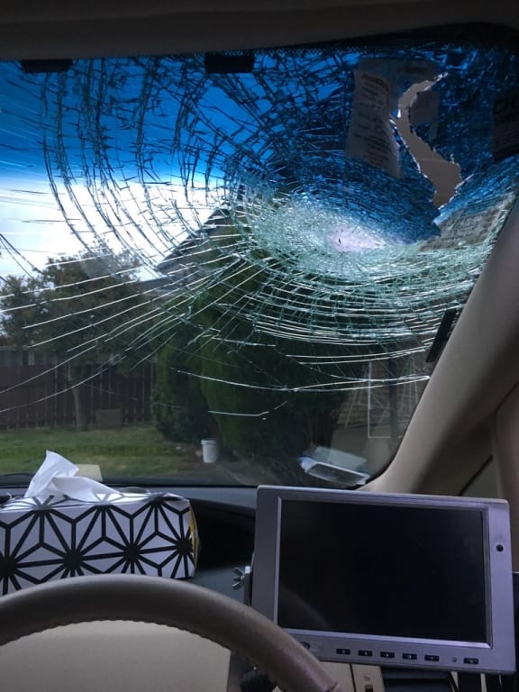 Damage to Balkar SIngh's taxi.