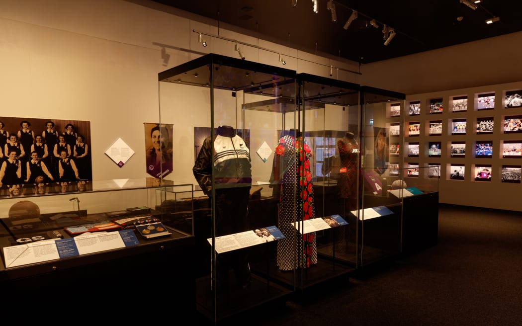 A tracksuit that belonged to Dame Lois Muir in the 1980s is part of the Auckland Museum exhibition, which celebrates 100 year's of netball in NZ.