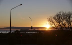 The sunrise over a very wet Timaru.