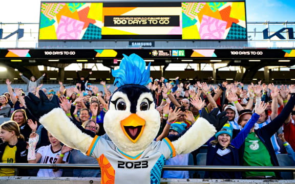 Official mascot Tazuni during the 100 Days to Go event for the FIFA Women's World Cup at Eden Park.
