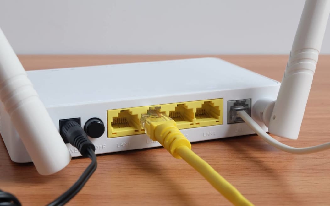 Modem router wifi wireless connect lan cable On wooden floor