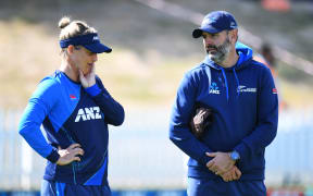 New Zealand captain Sophie Devine and head coach Ben Sawyer