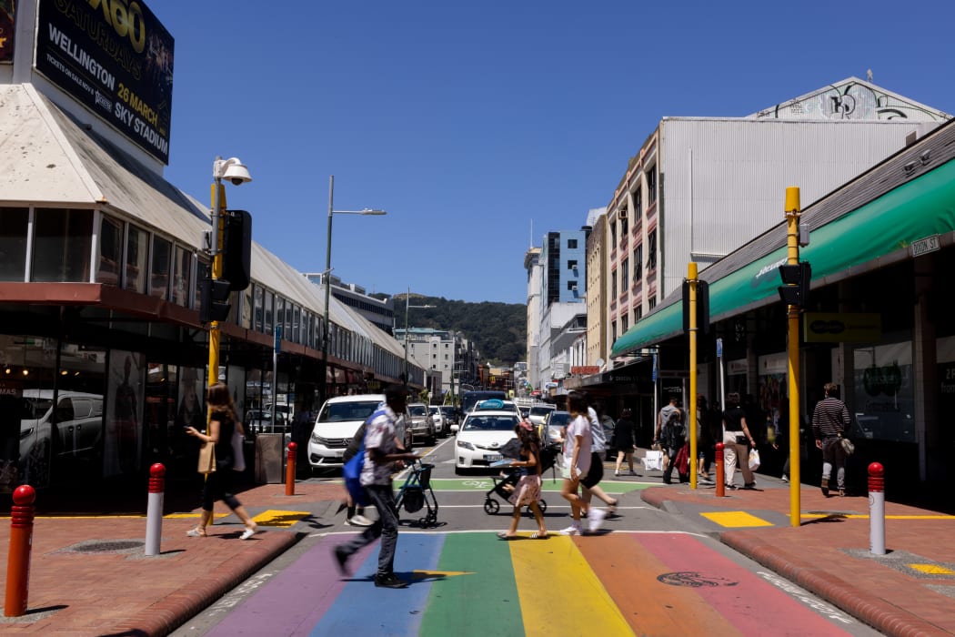 The rainbow crossing at the intersection of Cuba Mall and Dixon Street.