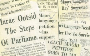 Newspaper clippings from the early 1970s when the Māori Language Petition was presented to Parliament.