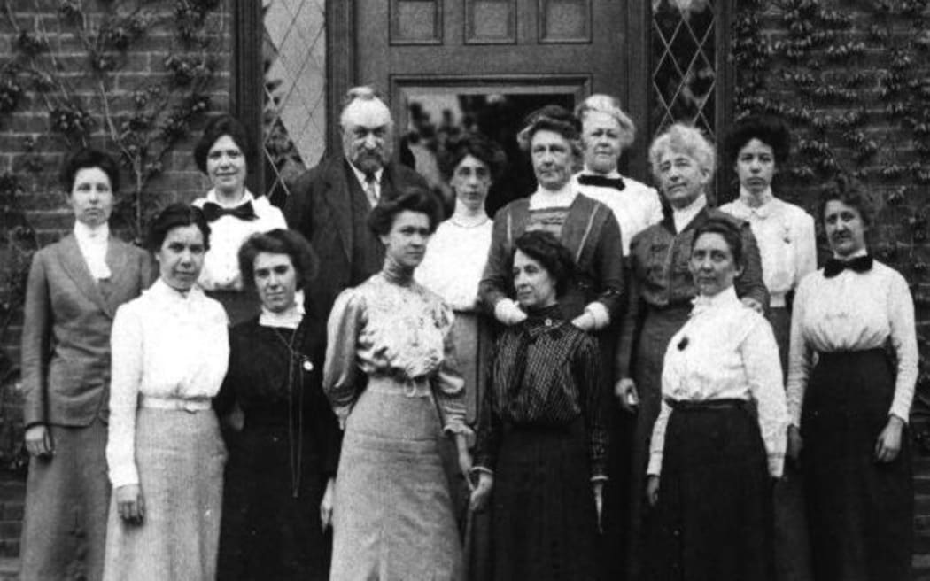 Edward Pickering and some of the woman who worked at the Harvard College Observatory.
