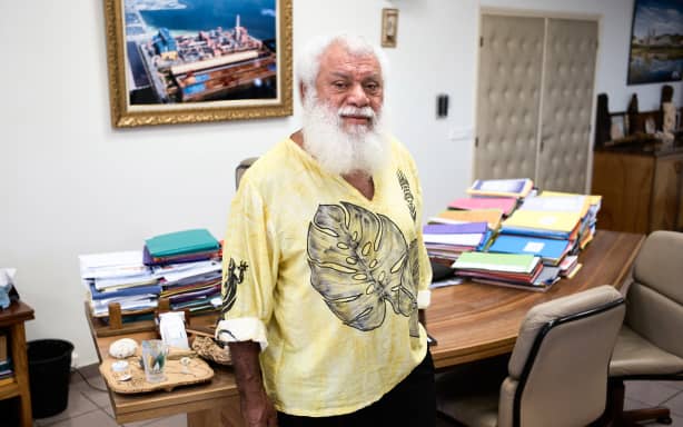 National Union for Independence - UNI (Union Nationale pour l'Independance) party leader and President of New Caledonia Northern Province Paul Neaoutyine poses in his office in Kone, on September 28, 2020.
