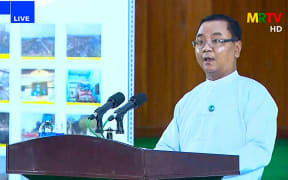 A screengrab taken from a broadcast by Myanmar Radio and Television (MRTV) in Myanmar today shows junta spokesman Brigadier General Zaw Min Tun.