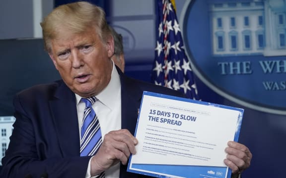 WASHINGTON, DC - MARCH 23:  U.S. President Donald Trump speaks at the daily coronavirus briefing at the White House on March 23, 2020 in Washington, DC.