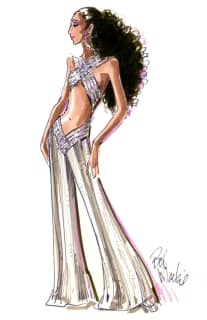 Sketch of Mackie look worn by Cher for the inaugural. Rock Music Awards, 1975.