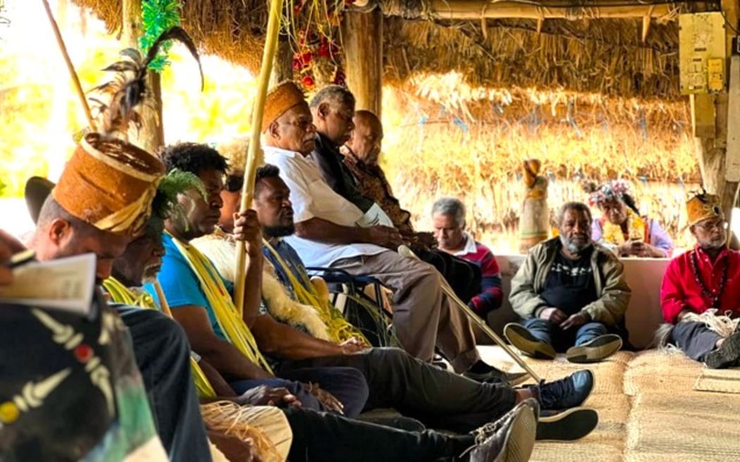 Kanak chiefs attending a  declaration of sovereignty in Gureshaba, Maré island, on 24 September 2024 – PHOTO NC la 1ère