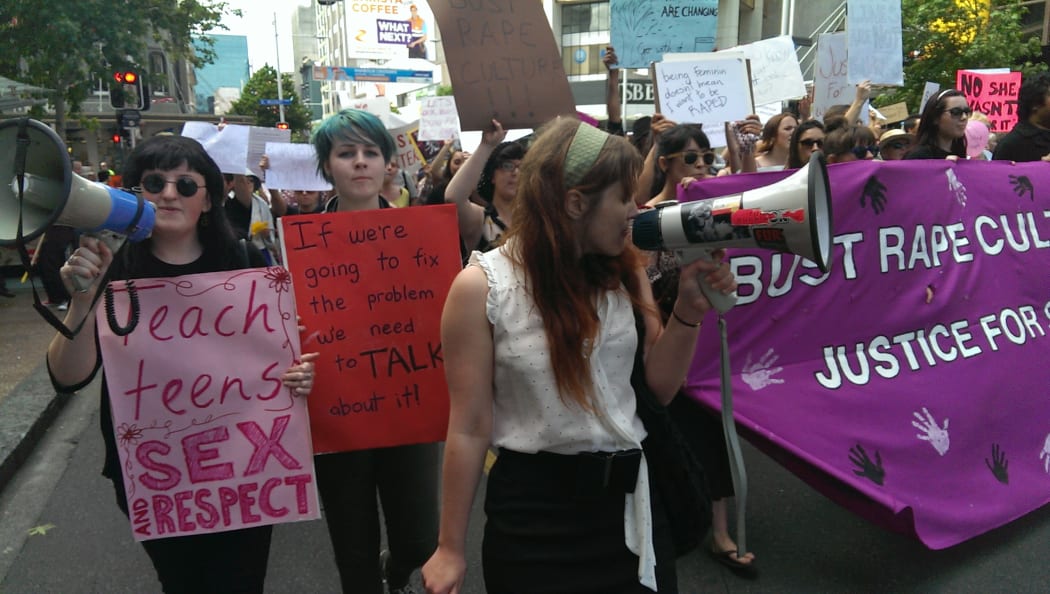 Protesters marched up Queen Street in Auckland.
