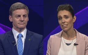 Bill English and Jacinda Ardern during the first leaders debate.