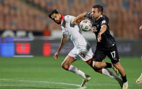 Kosta Barbarouses in action against Tunisia during the New Zealand All Whites v Tunisia game in Egypt, 2024.