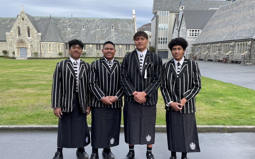 Students at Christ's College in Christchurch wearing the ie faitaga