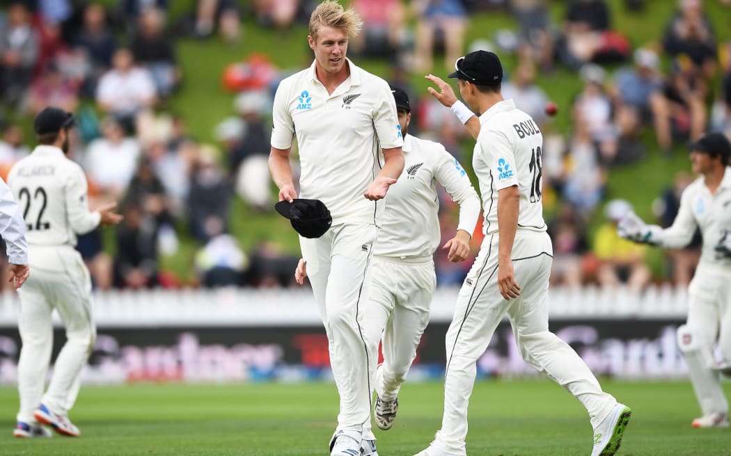 Kyle Jamieson on debut during play on Day 1 of the 1st test match, New Zealand Black Caps v India. Basin Reserve, Wellington, New Zealand. Friday 21 February 2020. © Copyright Photo: Andrew Cornaga / www.photosport.nz