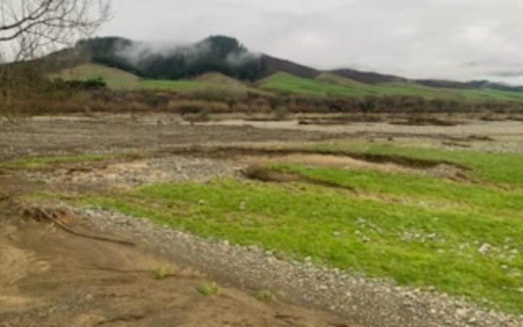 Grazing paddocks are strewn with slash and debris at Dion McGaveston's Tapawera farm, when the Motueka River burst its banks during the recent floods.