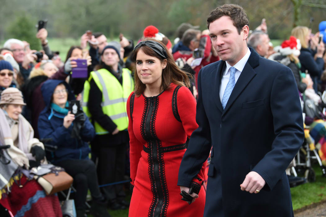 Princess Eugenie of York and her husband Jack Brooksbank arrive for the Royal Family's traditional Christmas Day service in eastern England, on December 25, 2018.