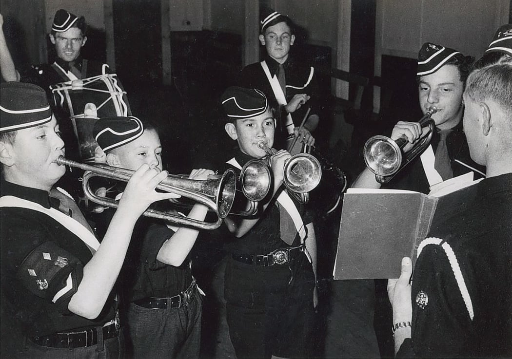 Programme producer Shelley Wilkinson’s big brother Ross (3rd bugler from left) in the Nelson Boy’s Brigade Company C. 1962.