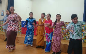Weymouth Primary School's principal Saane Faaofo-Oldehaver dancing with the school's students