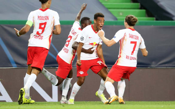 firo Champions League Lisbon, August 13th, 2020, football, UEFA Champions League, quarter finals, RB Leipzig - Atletico Madrid In the picture: Leipzig goaljubel after the 2: 1 by Tyler Adams (14, RB Leipzig).