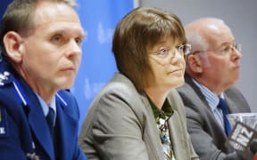 Acting Deputy Commissioner Grant Nicholls,Detective Inspector Karyn Malthus and Detective Superintendent Andy Lovelock at a media conference yesterday.