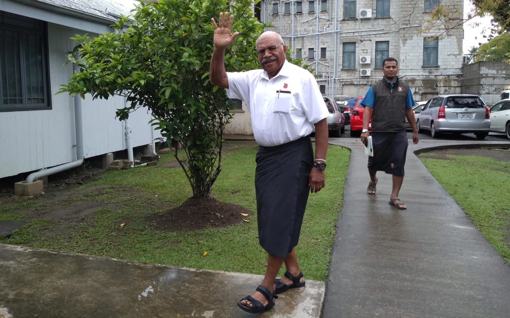 Fijian politician Sitiveni Rabuka arrives at court in Suva, Fiji, 15 Oct 2018