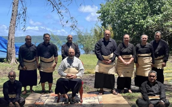 King Tupou VI with Prime Minister Hu'akavameiliku and his team in Niua last Wednesday.