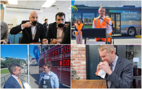 Christopher Luxon, James Shaw, David Seymour and Chris Hipkins on the campaign trail on 12 September, 2023.