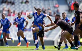 Toa Samoa halfback Jerome Luai on the burst against Fiji.