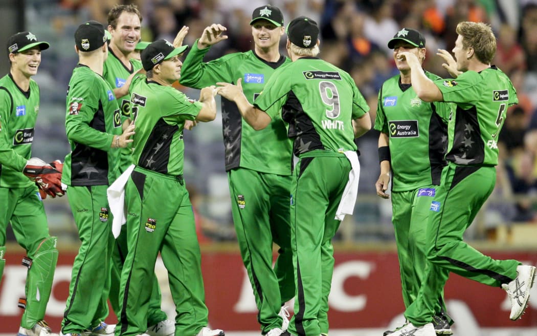 Melbourne Stars players celebrate a wicket during the T20 Big Bash League.