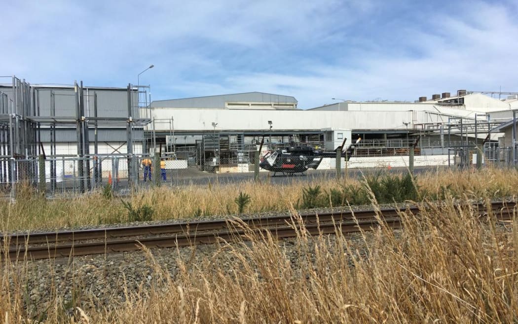 A helicopter at the Alliance Group plant at Pukeuri.