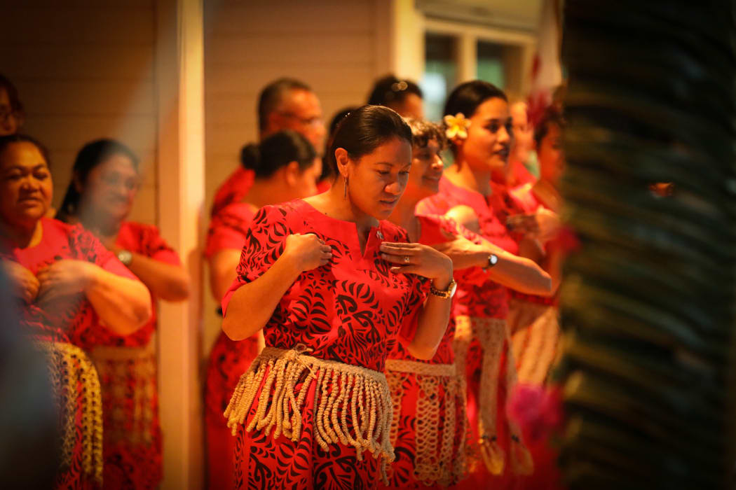 Foreign Affairs staff at New Zealand's Official Residence in Tonga sing at a function hosted by High Commissioner Tiffany Babington