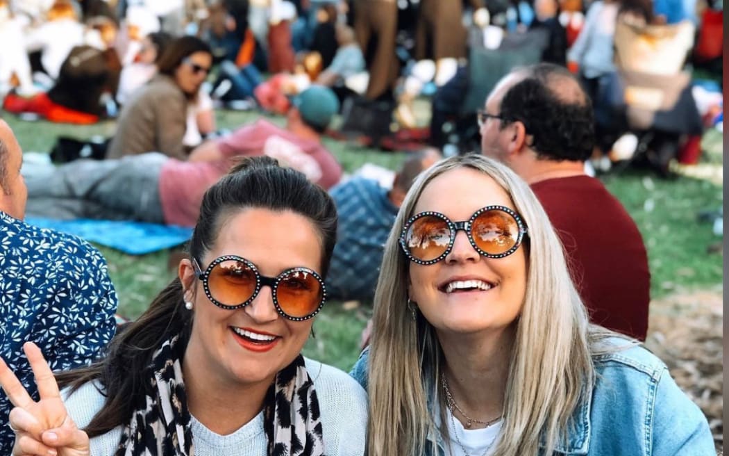Elton John fans Anna Robson (right) and her sister-in-law Alyssa Giannoni at Sir Elton's concert in Adelaide in 2019.