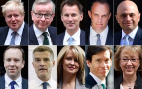 The 10 declared contenders in the Conservative Party leadership contest: (top row L-R) Boris Johson, Michael Gove, Jeremy Hunt,  Dominic Raab, and Sajid Javid; (bottom row L to R) Matt Hancock, Marker Harper, Esther McVey, Rory Stewart, and Andrea Leadsom.